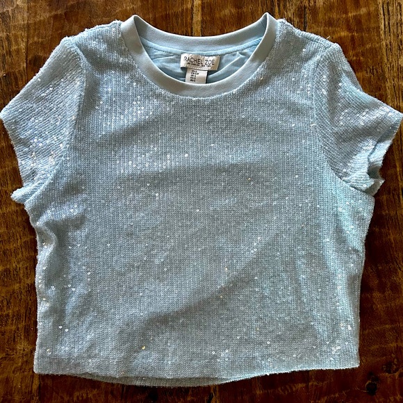 Rachel Zoe Tops - Rachel Zoe Sequin Crop Top- Baby Blue